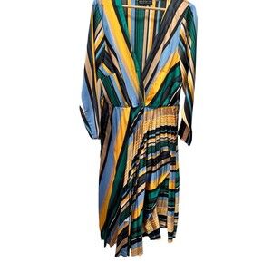 Eloquii Womens Rainbow Multicolor V Neck Maxi Dress Sz 16 Stretchy Knit Pleated